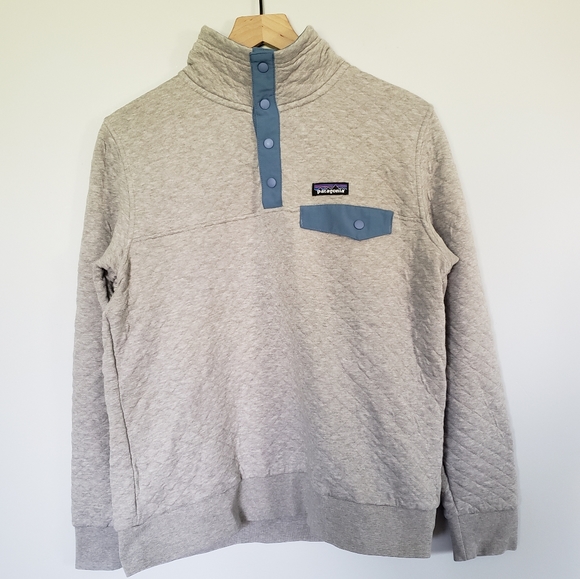 Patagonia Tops - Patagonia Quilted Grey Blue Organic Cotton TSnap Pullover Sweatshirt Sz Medium